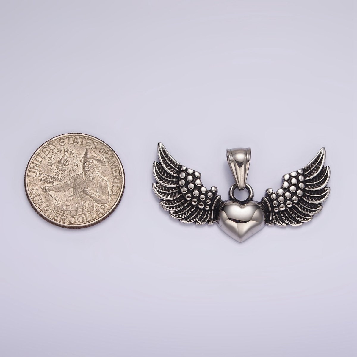Stainless Steel Heart Feather Angel Wings Pendant | P874