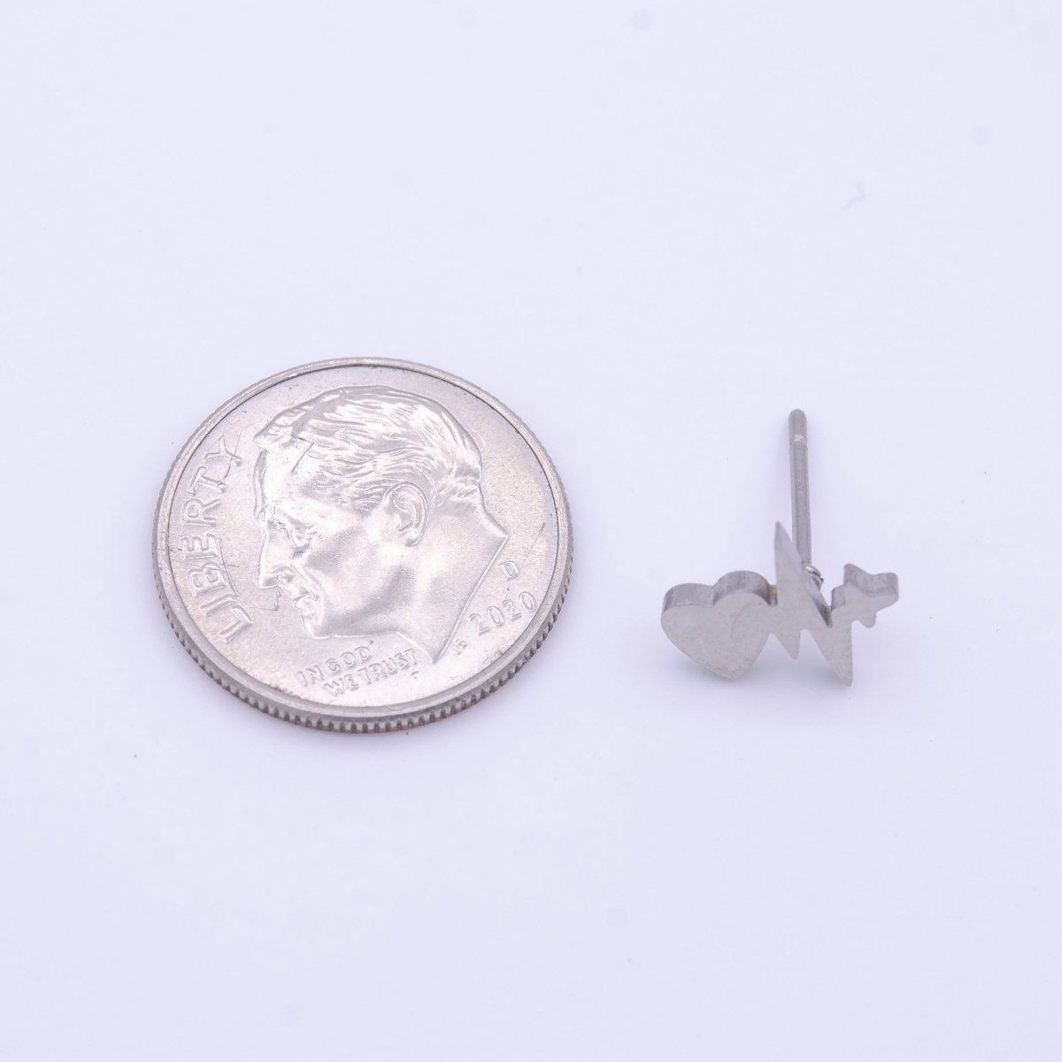 Stainless Steel Heartbeat Pulse Frame Silver Stud Earrings | AD-255