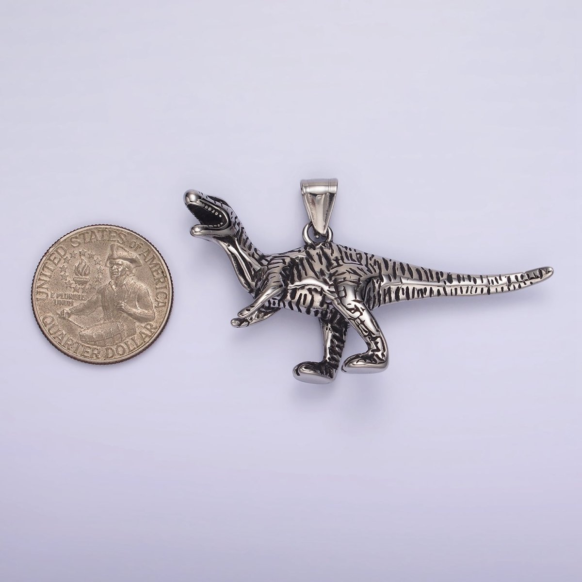 Stainless Steel Line-Textured Raptor Dinosaur Animal Pendant | P1193
