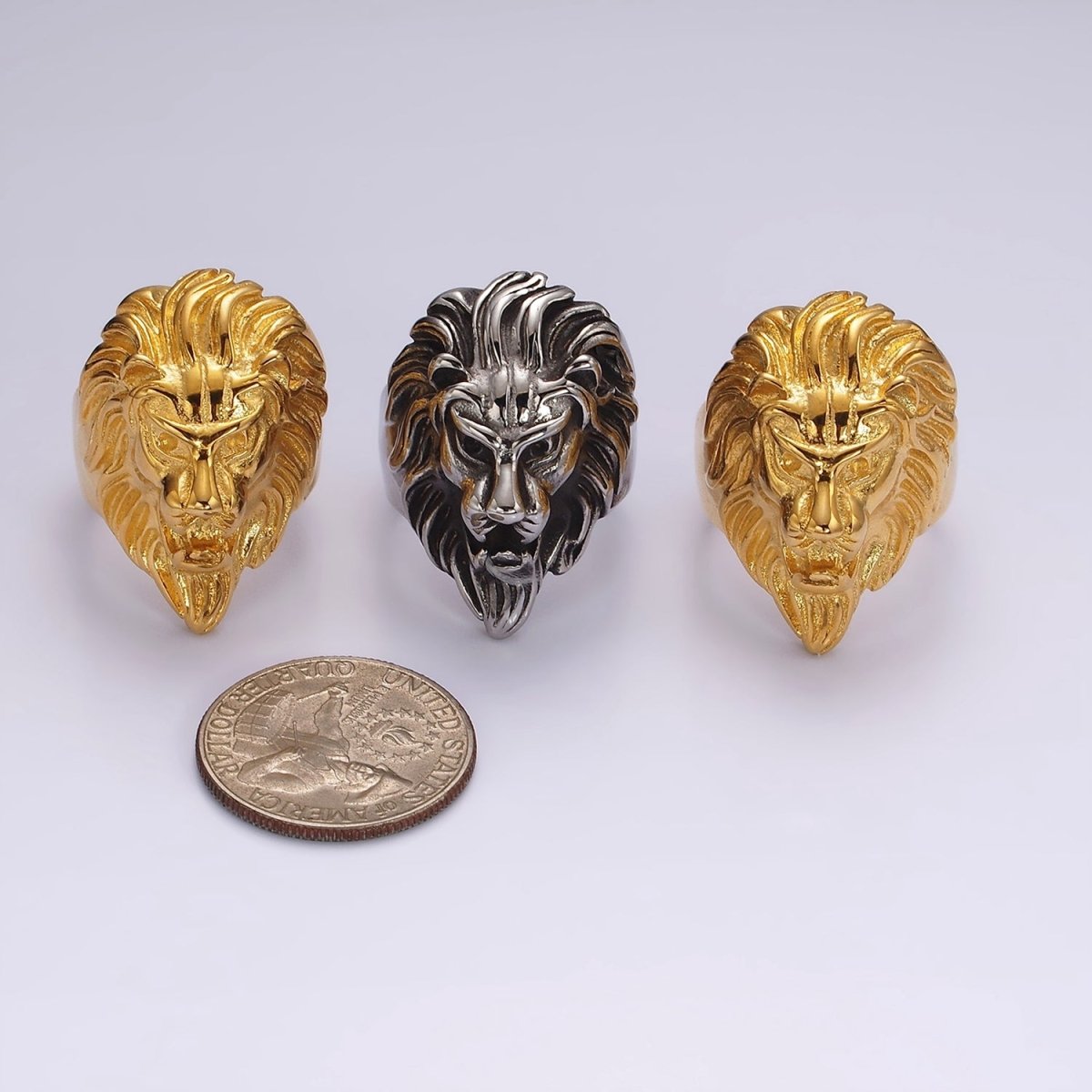 Stainless Steel Lion Head King Animal Ring in Gold & Silver | O1222 - O1227