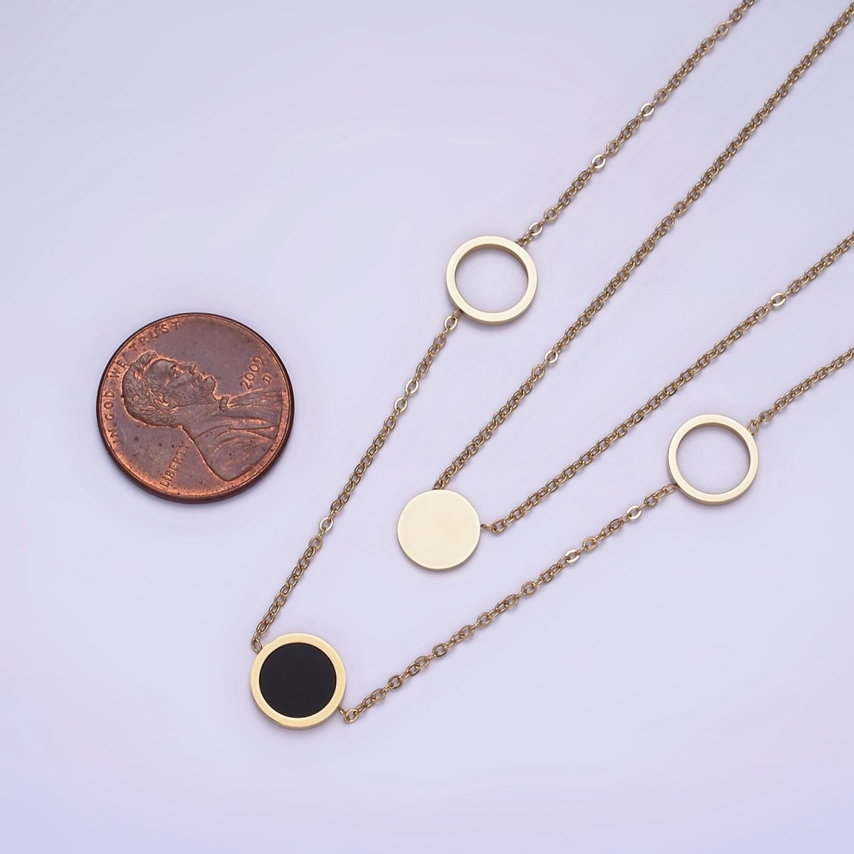 Stainless Steel Multiple Round Circle Open Disc Cable Double Layer Stack Necklace | WA-2054 Clearance Pricing