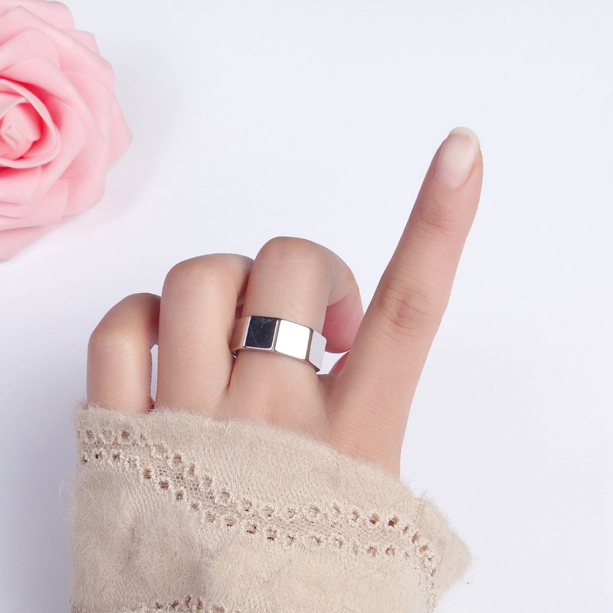 Stainless Steel Octagonal Minimalist Band Ring in Gold & Silver | O-1735~O-1740