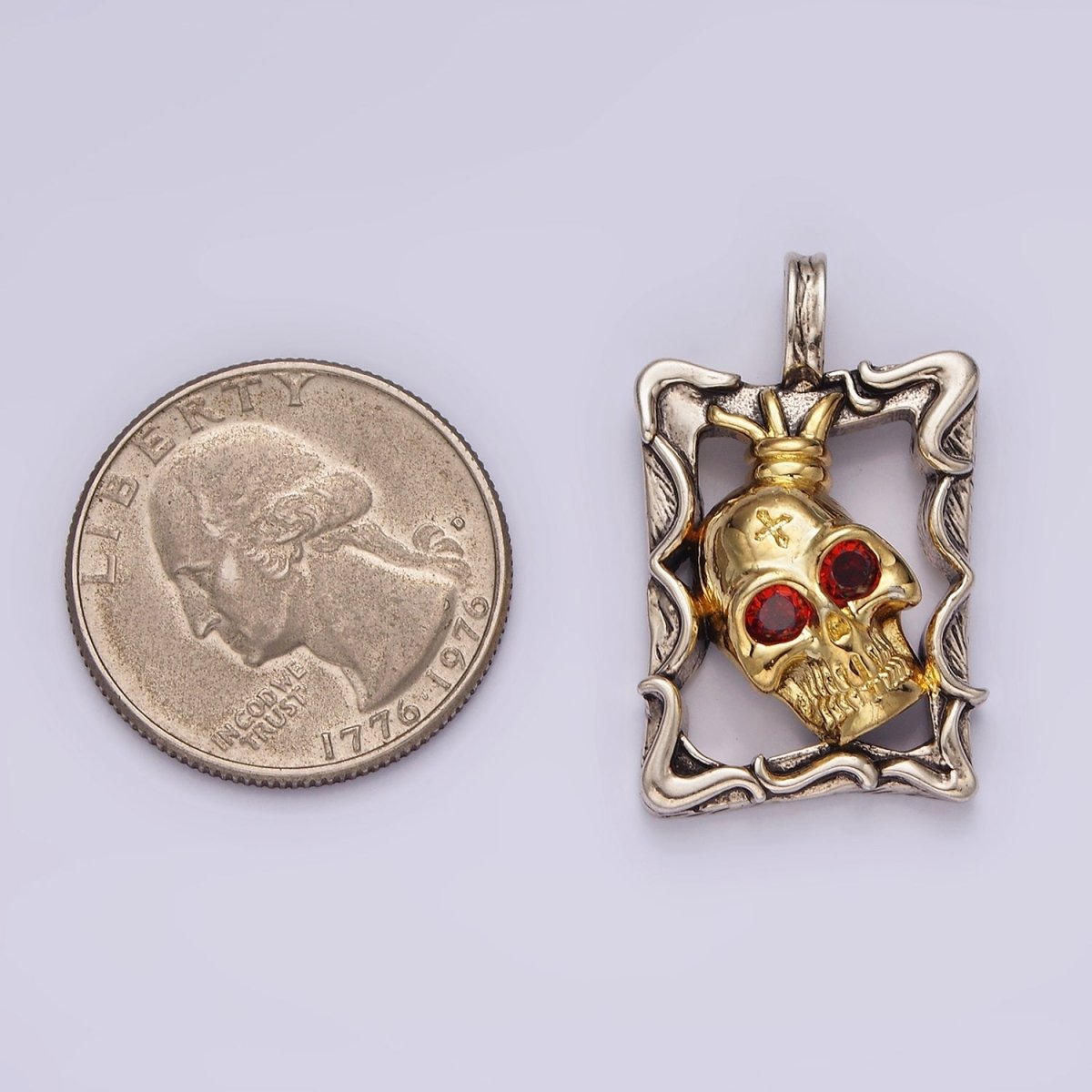 14K Gold Filled Skeleton Skull Open Rectangular Bezel | P861