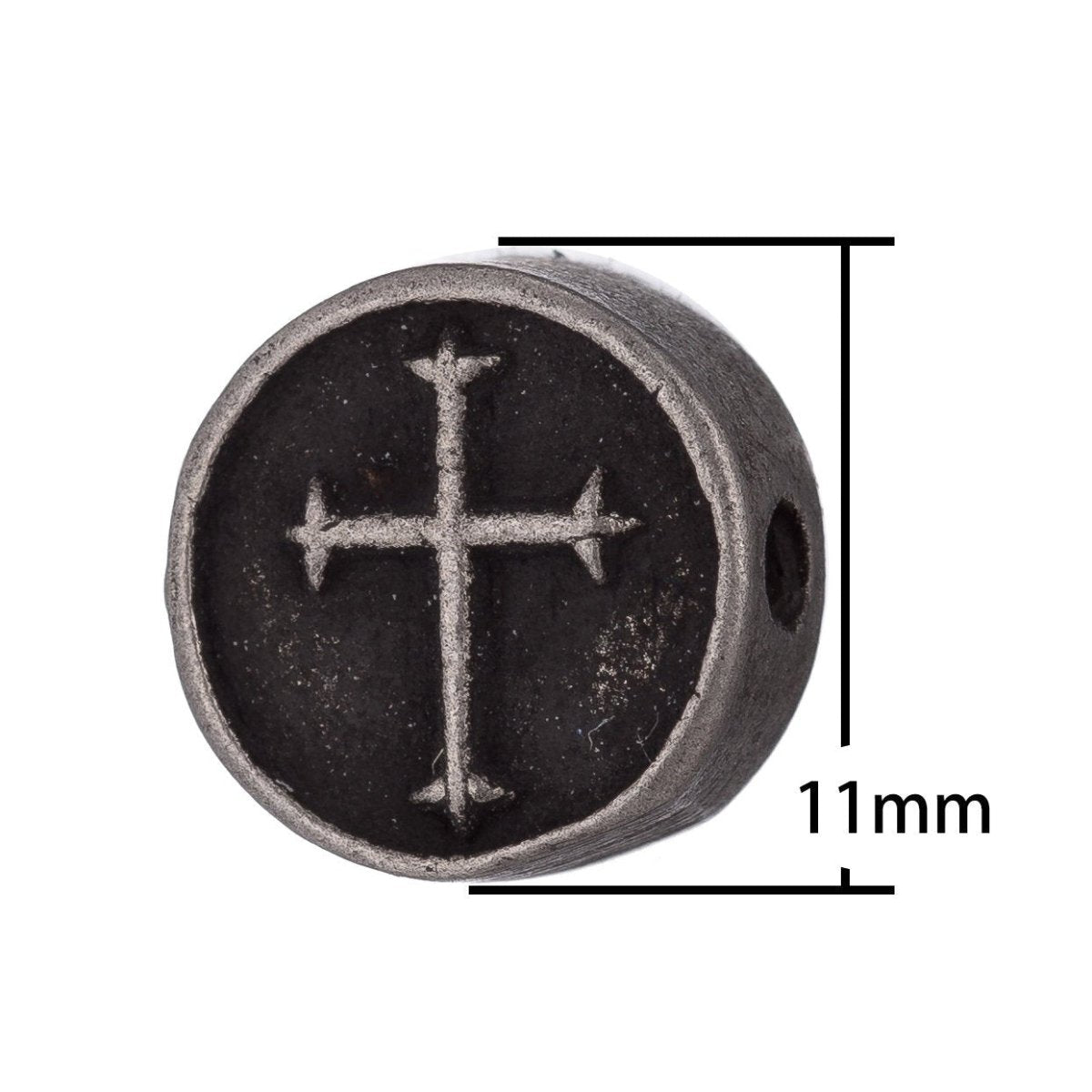Stainless Steel Religious Cross Round 11mm Black Spacer Bead | B-051