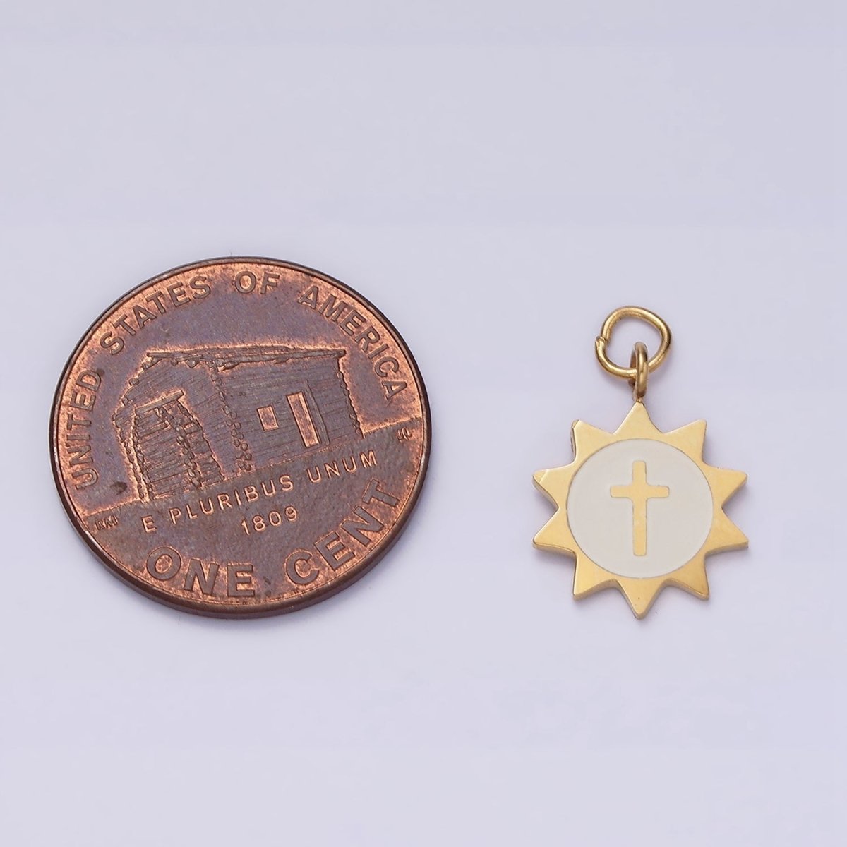 Stainless Steel Religious Cross White Celestial Sun Charm | P1357