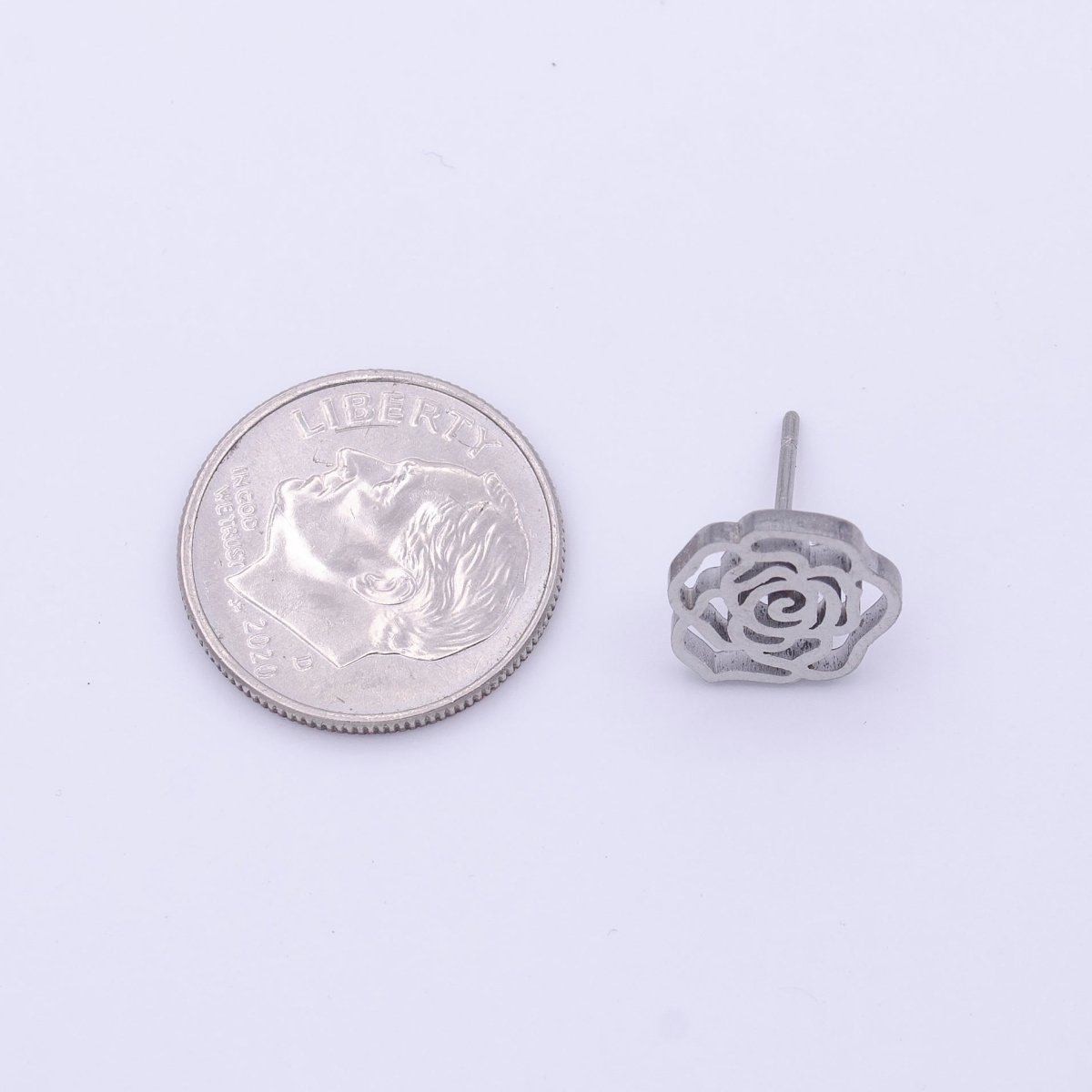 Stainless Steel Rose Flower Artisan Minimalist Silver Studs Earrings | AD-253