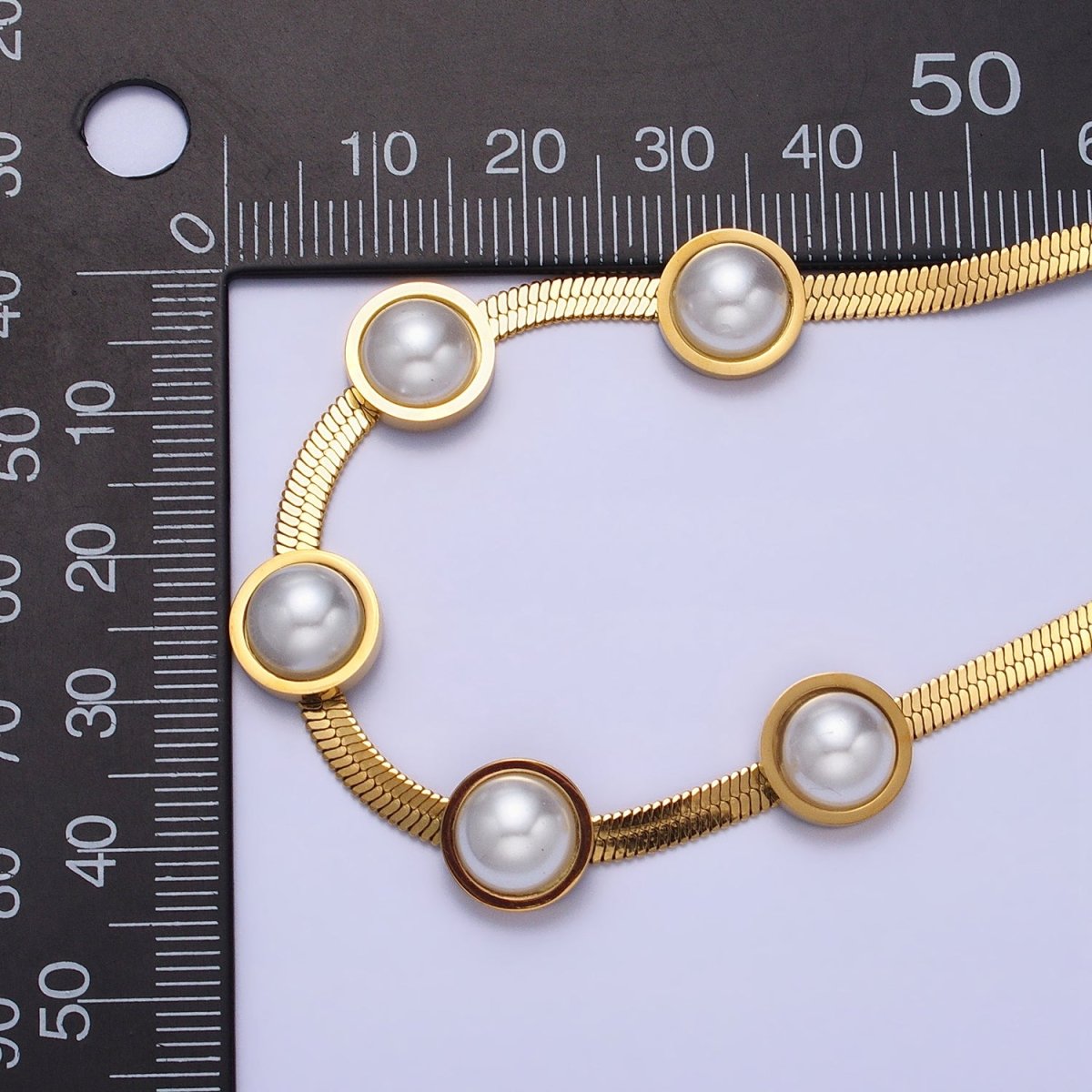 Stainless Steel Rounded Pearl 3mm Herringbone Snake 16 Inch Choker Geometric Chain Necklace | WA-1630 Clearance Pricing