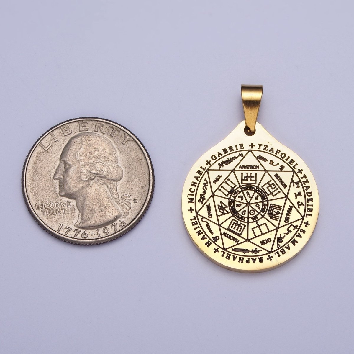 Stainless Steel Seven Archangels Script Engraved Round Medallion Pendant | X655