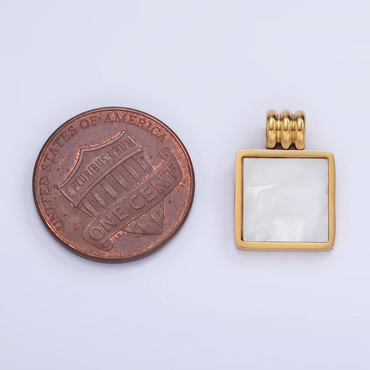 Stainless Steel Shell Pearl Square Bezel Triple Band Charm | P968