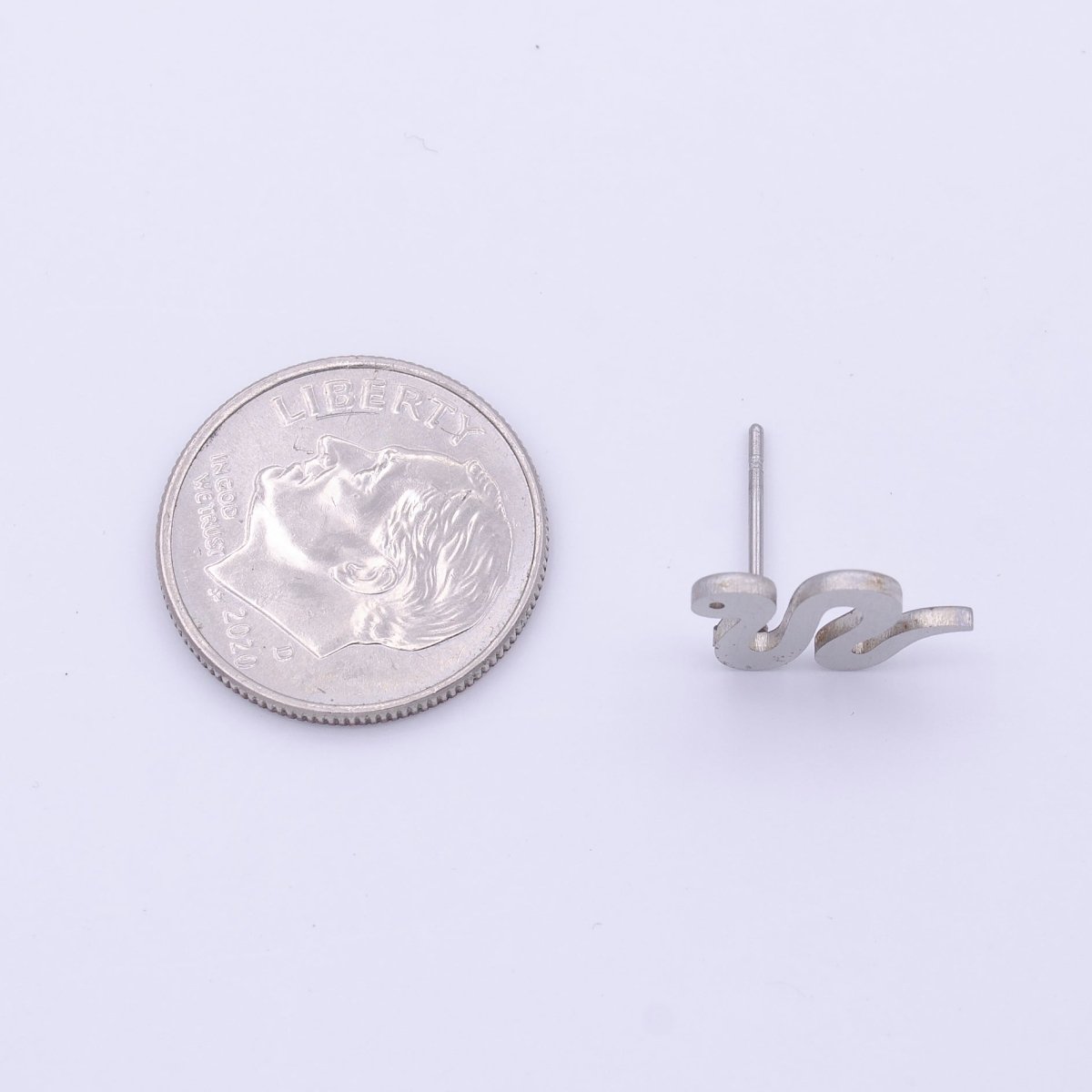 Stainless Steel Silver Serpent Snake Minimalist Frame Stud Earrings | AD-249