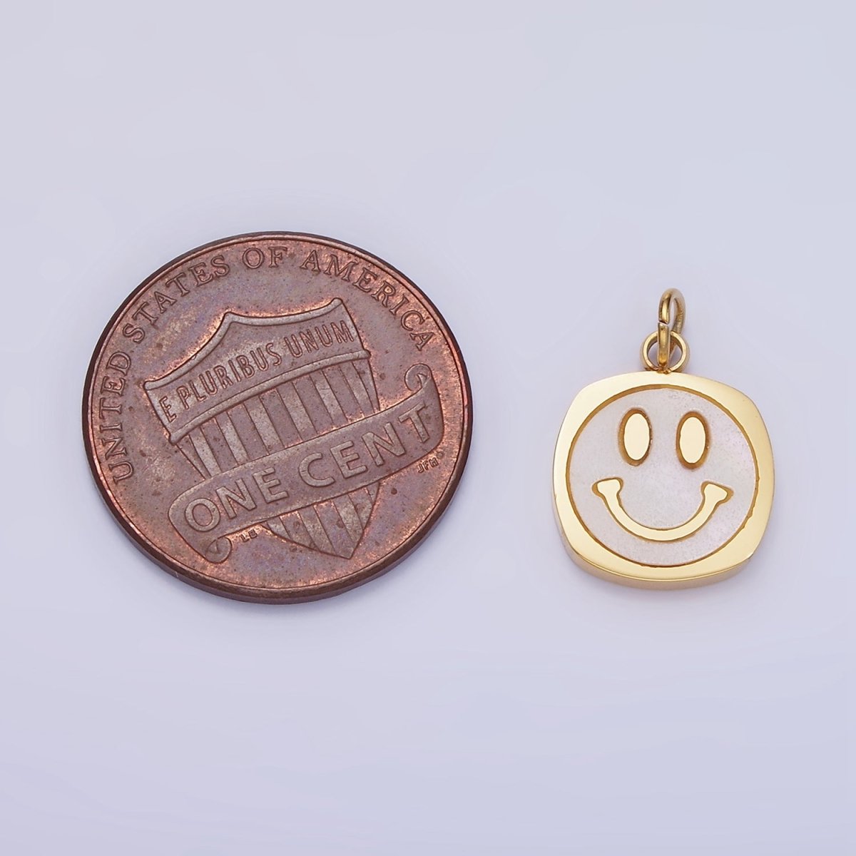Stainless Steel Smiley Face Shell Pearl Rounded Square Charm | P957