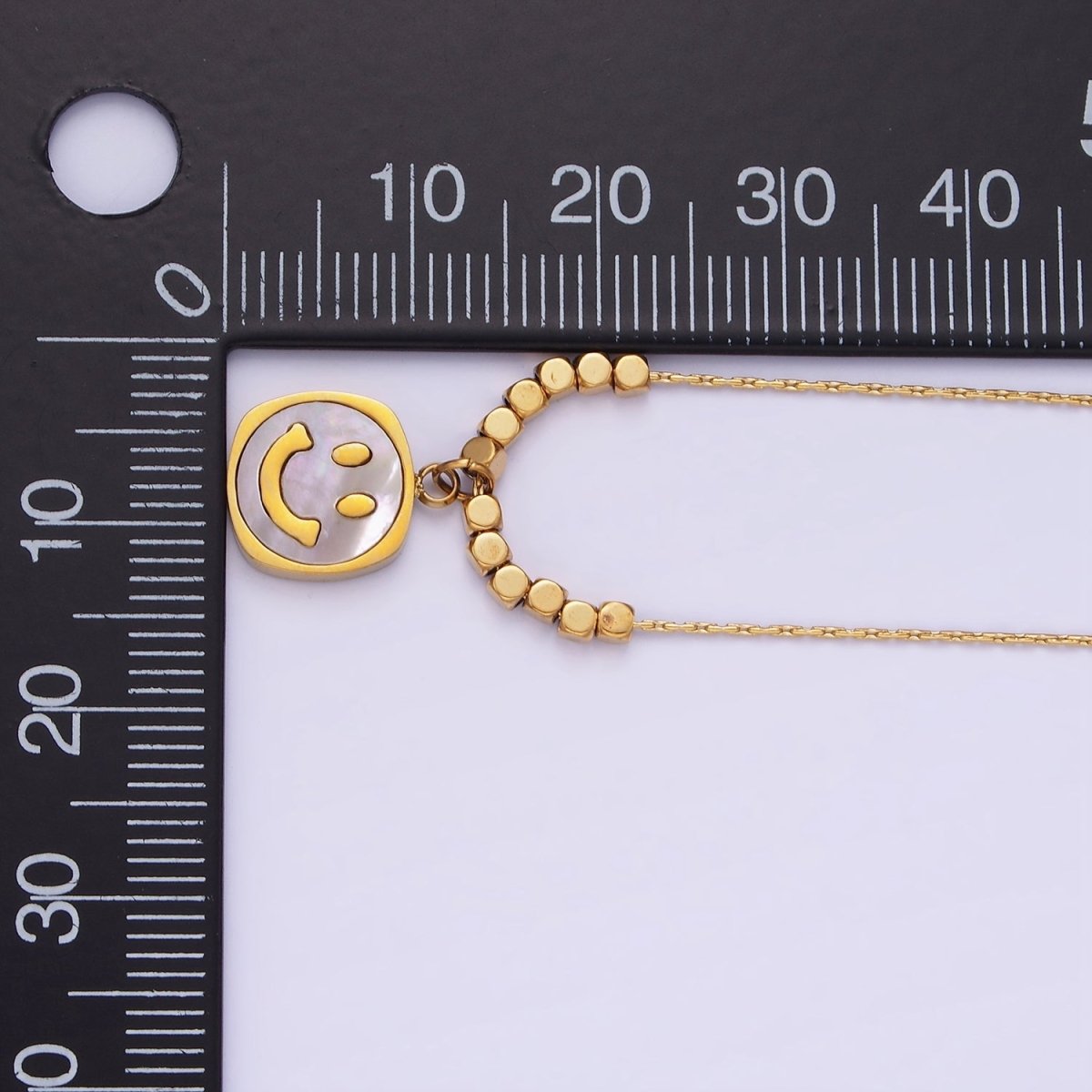 Stainless Steel Smiley Face Shell Pearl Square Bead Wheat 16 Inch Choker Necklace | WA-2366
