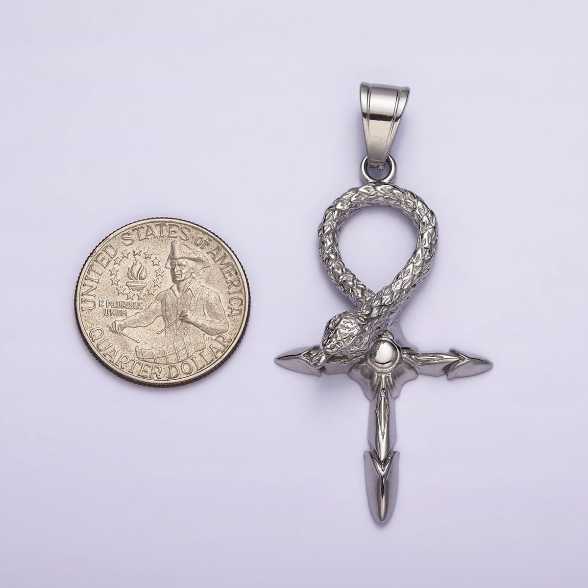 Stainless Steel Snake Serpent Sunburst Arrow Egyptian Ankh Cross Pendant J-746