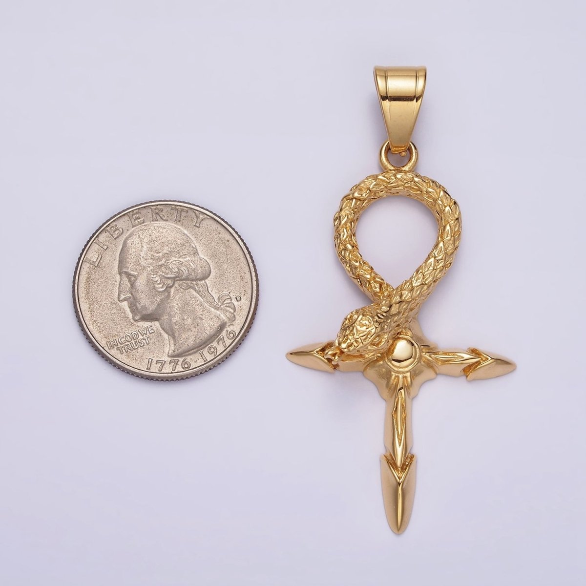 Stainless Steel Snake Serpent Sunburst Arrow Egyptian Ankh Cross Pendant | P-772