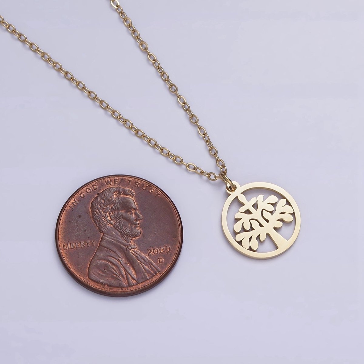Stainless Steel Tree Plant Open Round Charm 16 Inch Cable Chain Choker Necklace | WA-2060 Clearance Pricing