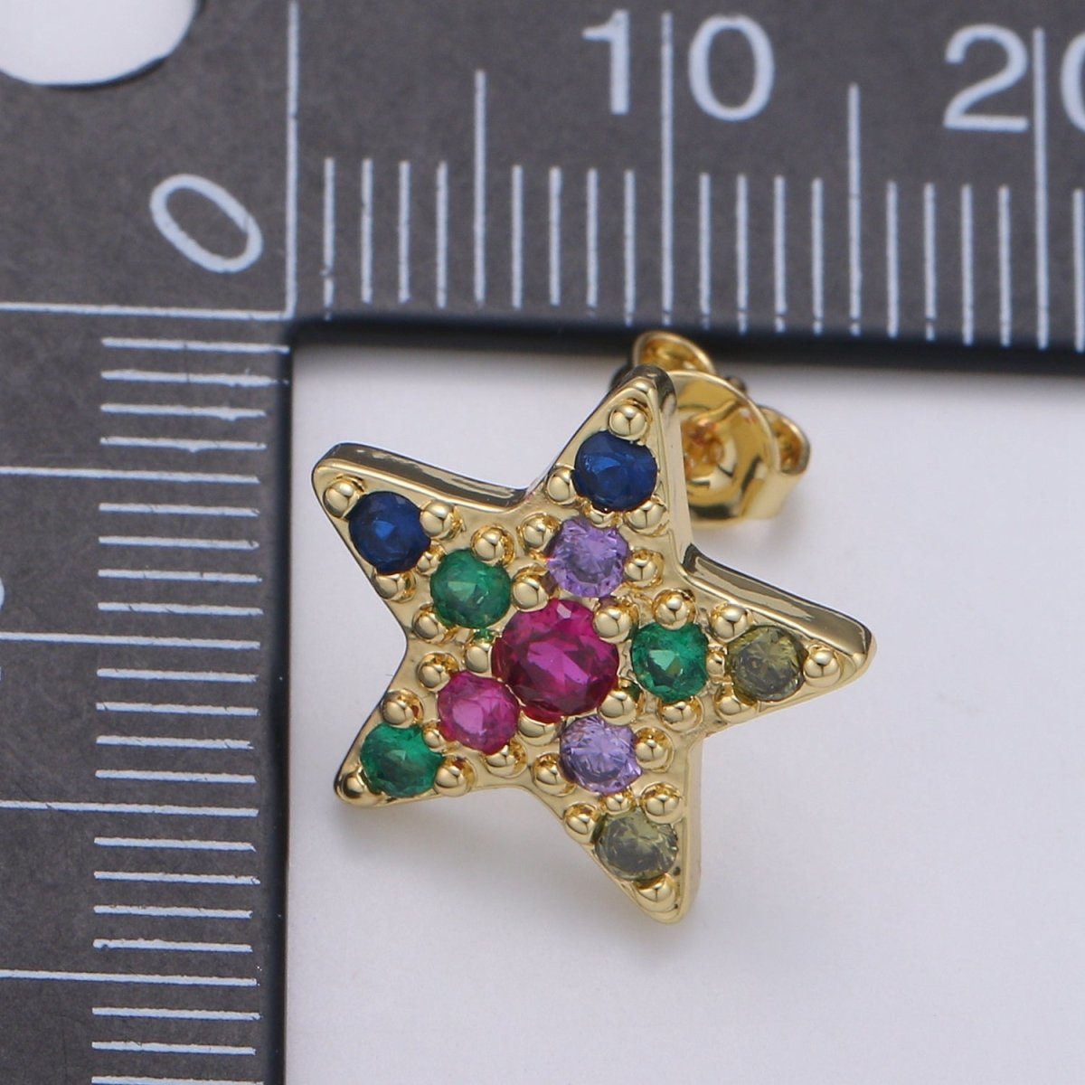 Star Design 24K Gold Plated Pave Cz Stud Earring,Match with charm CHGF-2050 for DIY Bracelet Craft Supply Jewelry Making Q-405
