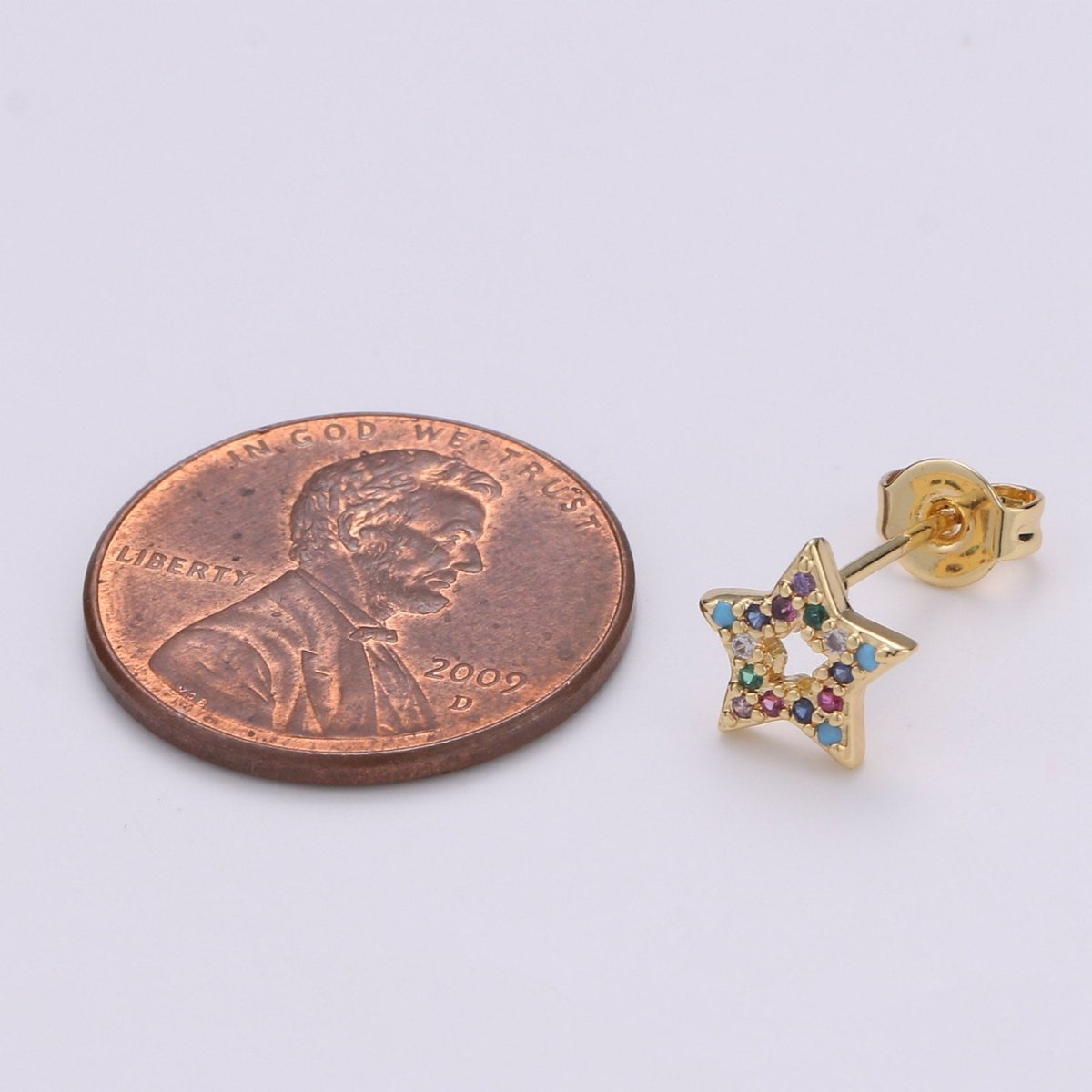 Star eStud Earring | Gold Star Earring | Five Star Stud Earring With Cubic Zirconia Celestial Jewelry Minimalist jewelry Q-253