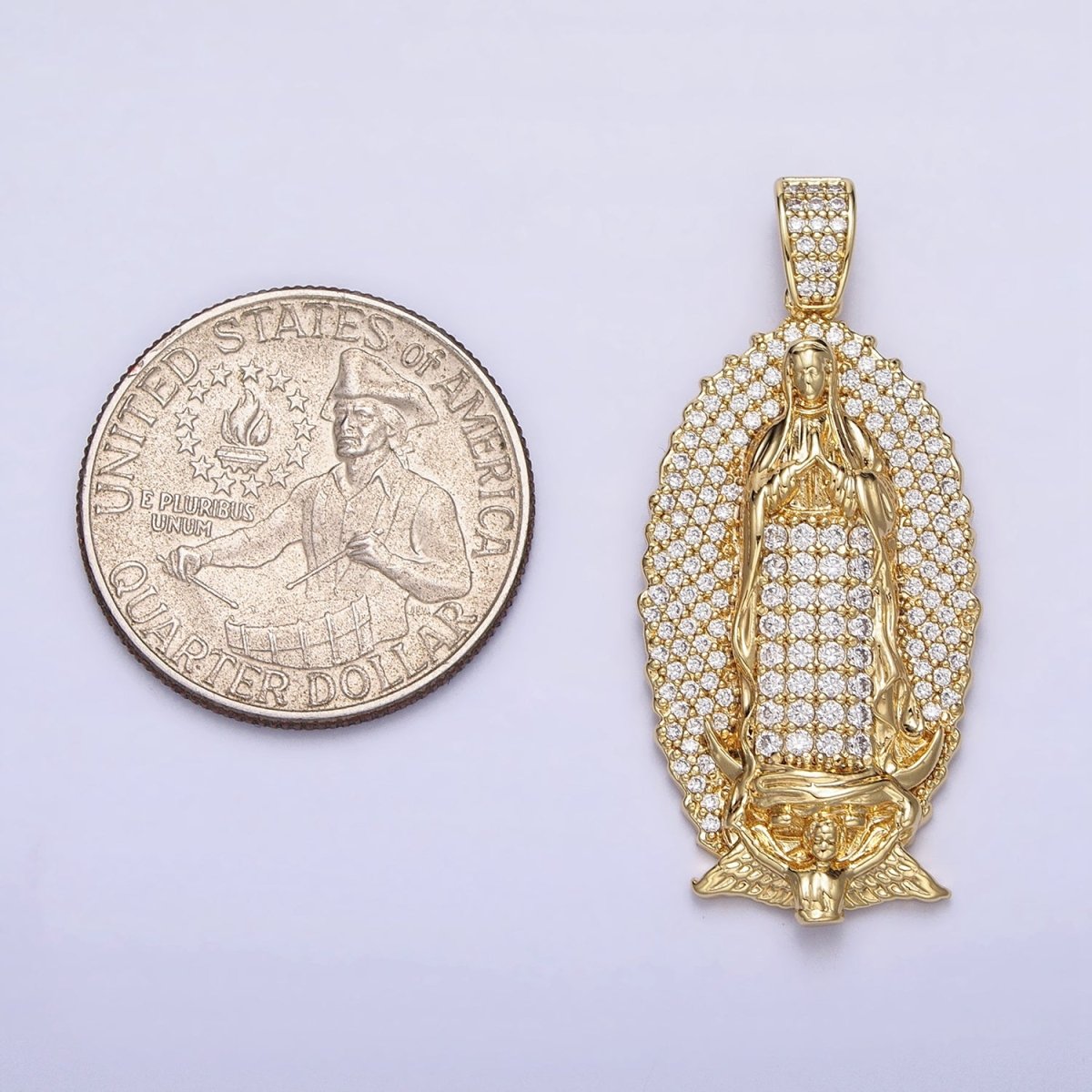 Statement 14K Gold Filled Lady Guadalupe Oval Pendant Gold Virgin Mary Charm Micro Pave Religious Jewelry AA-300