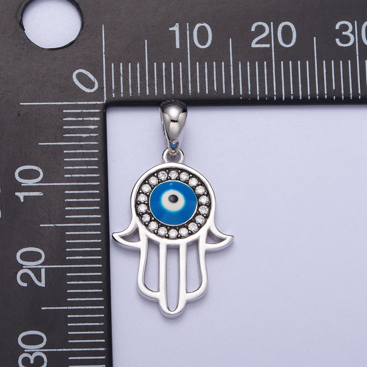 Sterling Silver Evil Eye Charm Hamsa Hand Pendant Amulet Protection Jewelry SL-406