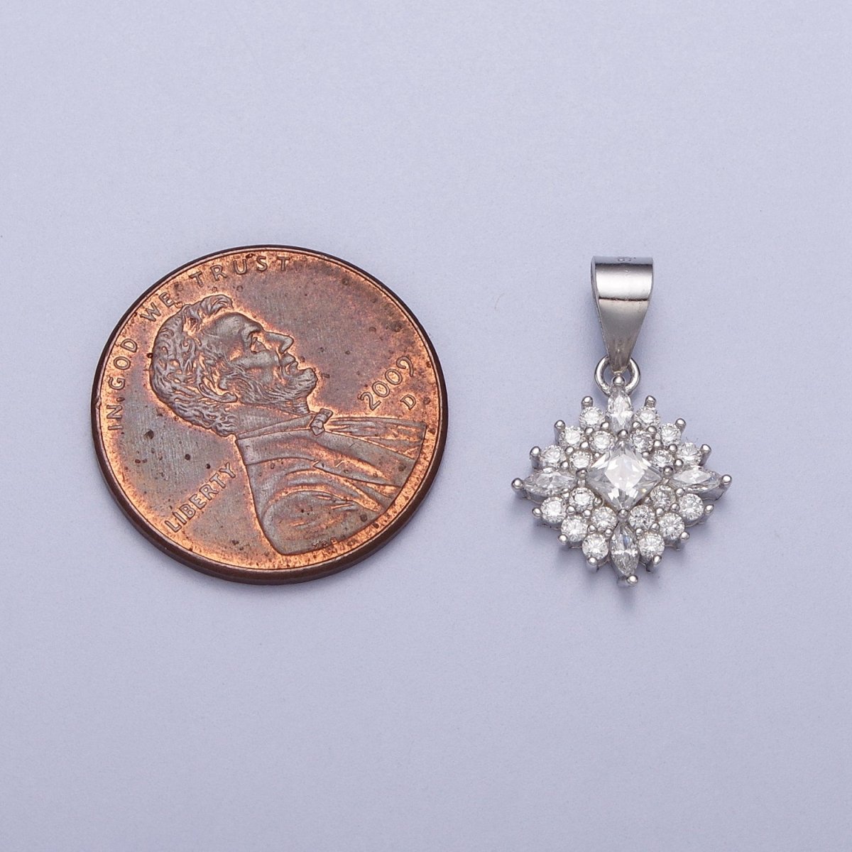 Sterling Silver S925 19mm Clear CZ Rhombus Flower Pendant | SL-398