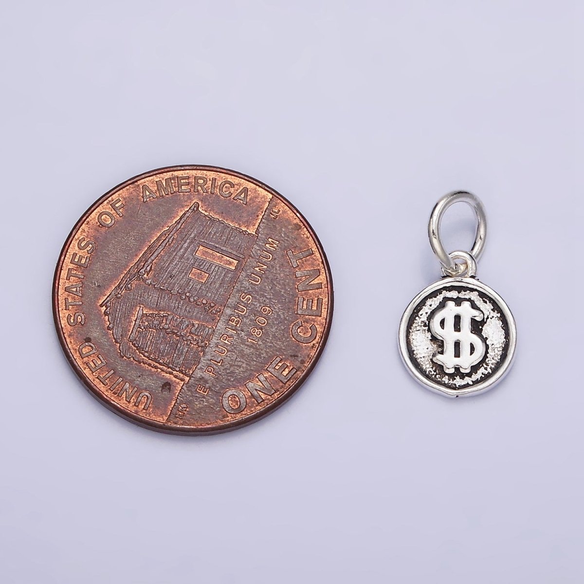 Sterling Silver S925 "$" Dollar Money Currency Symbol Mini Round Charm | SL-270