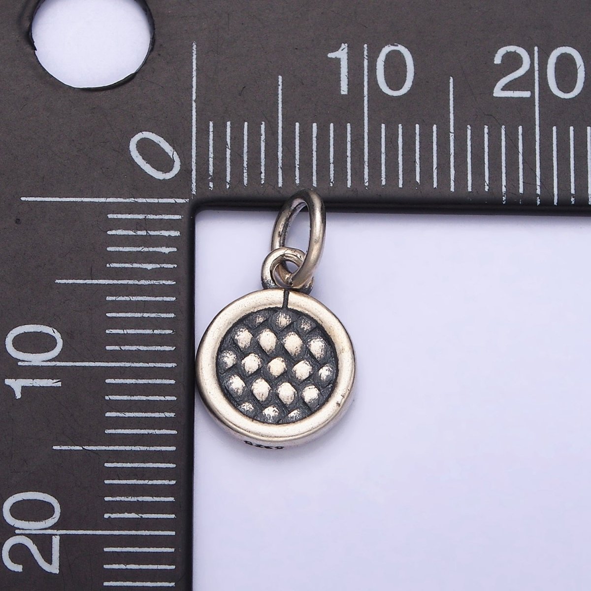 Sterling Silver S925 Dotted Rattan Textured Round Mini Charm | SL-269