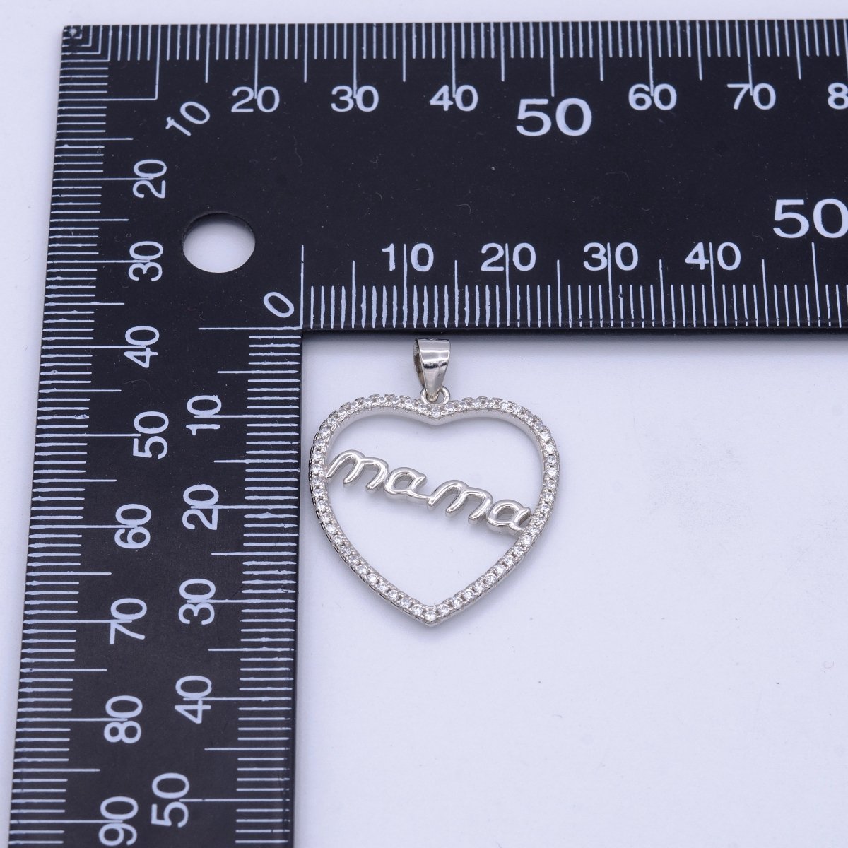 Sterling Silver S925 MAMA Charm Words Open Micro Paved CZ Heart Mother's Day Pendant | SL-267