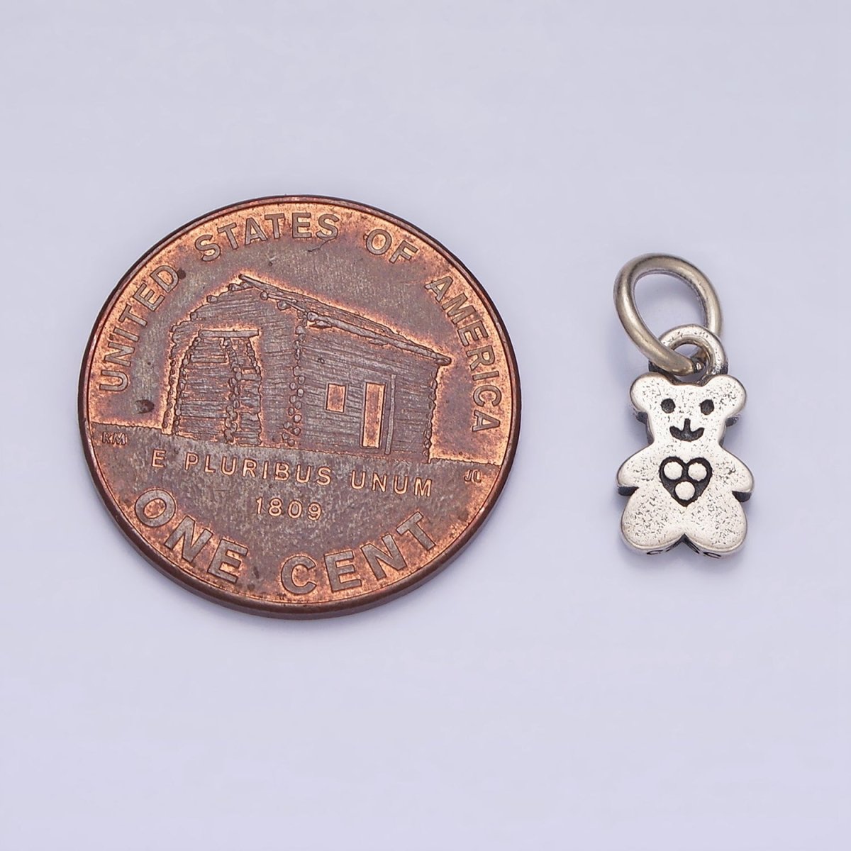 Sterling Silver S925 Tiny Smiling Bear Animal Triple Dotted Heart Charm | SL-279