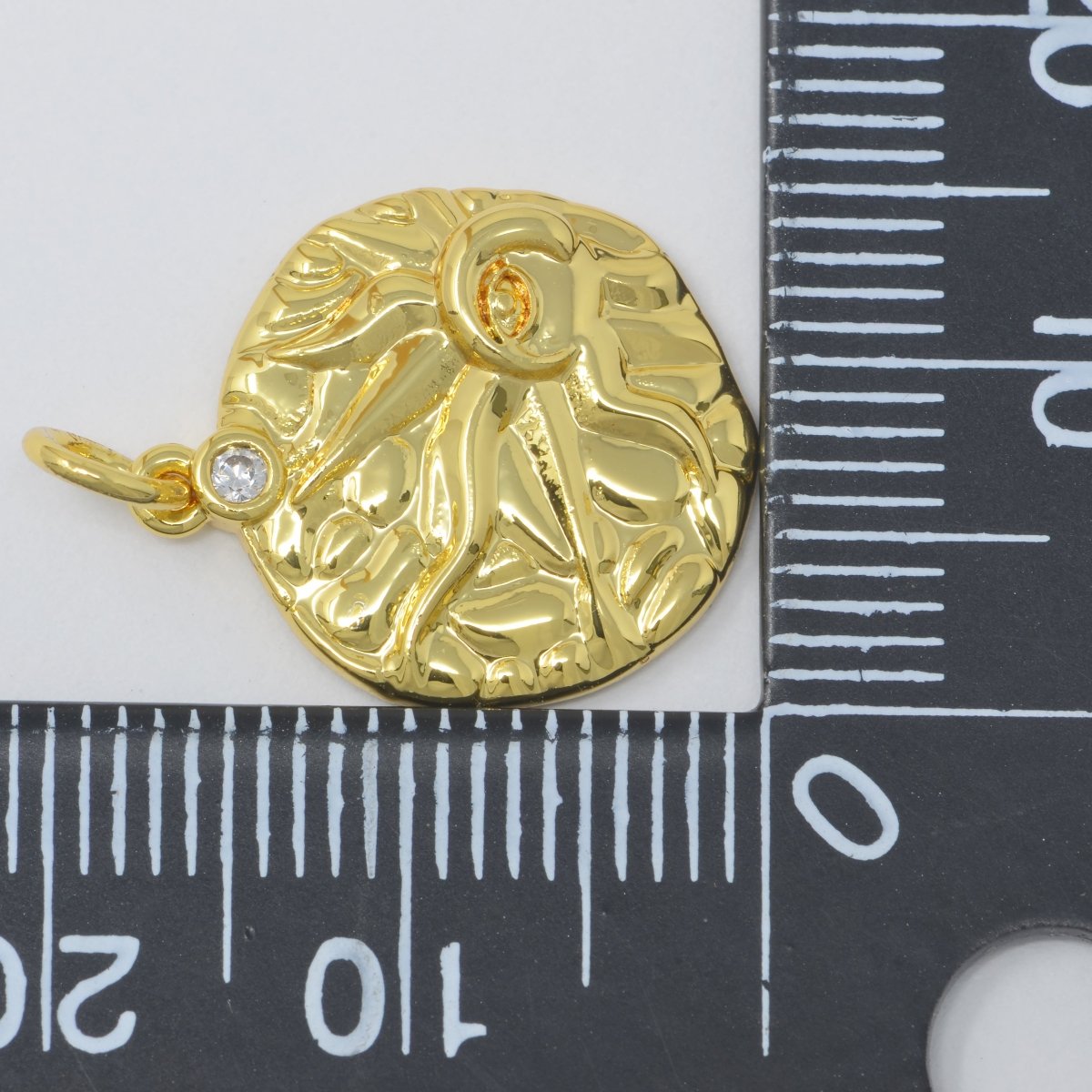 Sun Round Rustic Coin Gold Filled Charm M-382