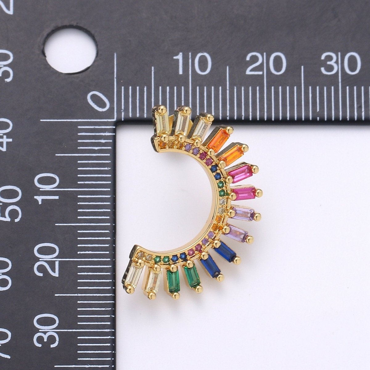 Super Cute Rainbow Studs • Moon Rainbow Earrings • Gold Multi Color Stone Earrings • Fan Studs • Kawaii Style Statement Earring Q-314