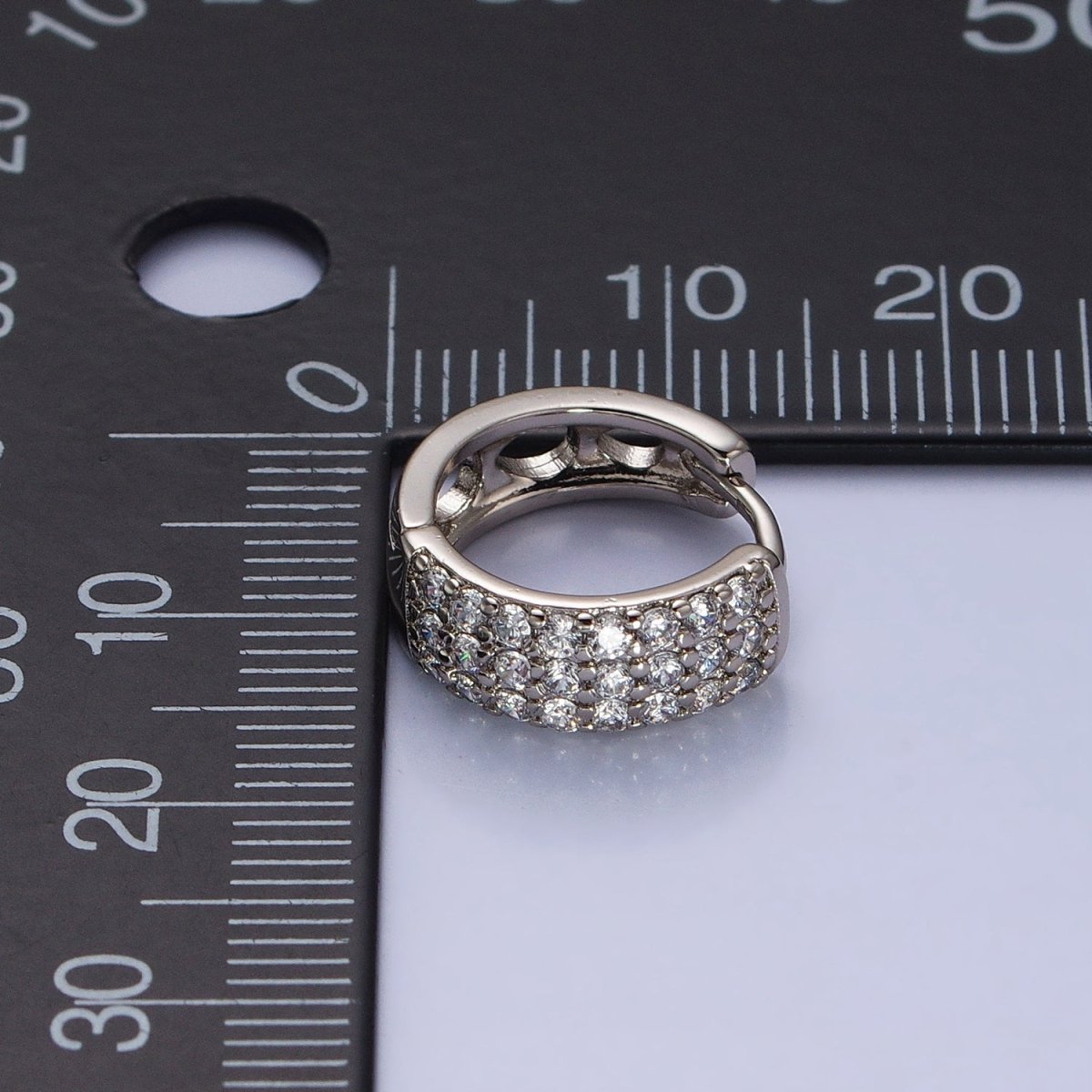 Thick Pave CZ Huggie Hoops in Silver, Chunky CZ Diamond Hoops AB783