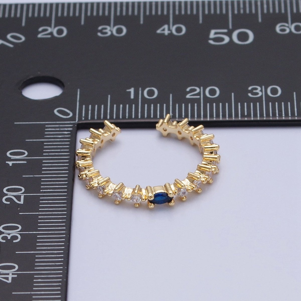 Thin Gold Ring Blue Pave Ring Clear Micro Pave Cz Ring Open Adjustable O-760