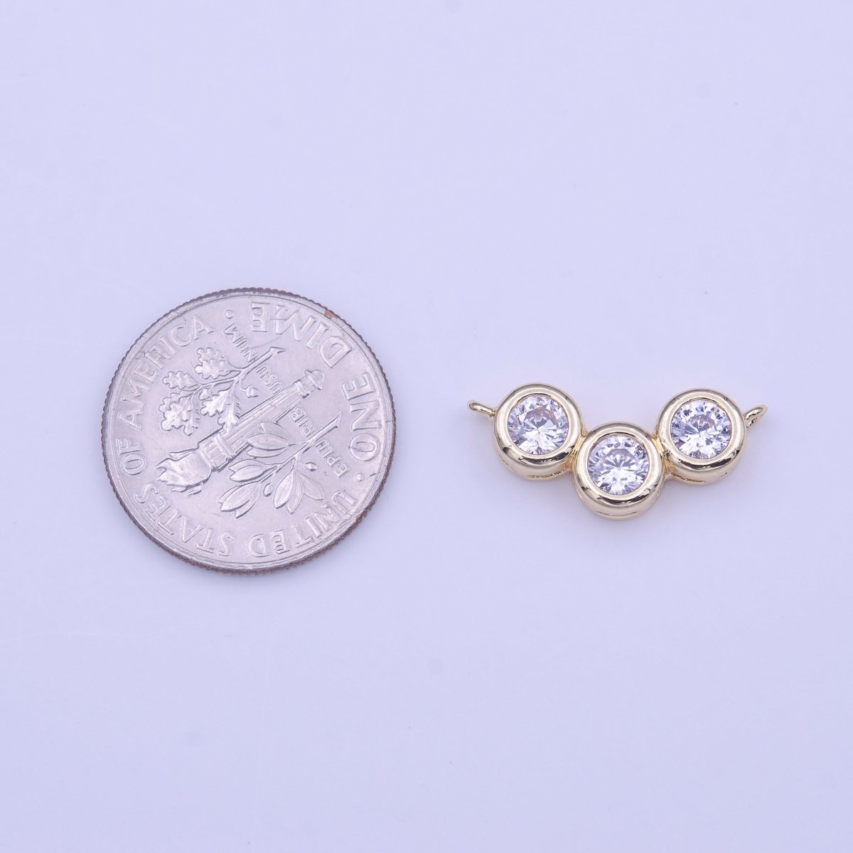 Three Bubble Round Clear CZ Gold Link Connector | Y-648