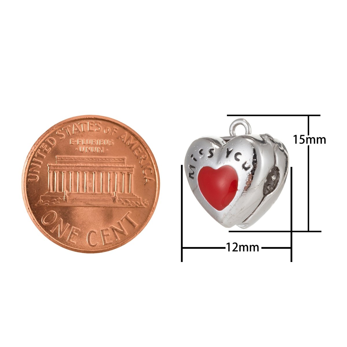 Tiny Couple Silver Heart Beads CZ Crystal Mini White Gold Valentine Miss You Writings Heart Micro Paved Jewelry Making Beads B-347