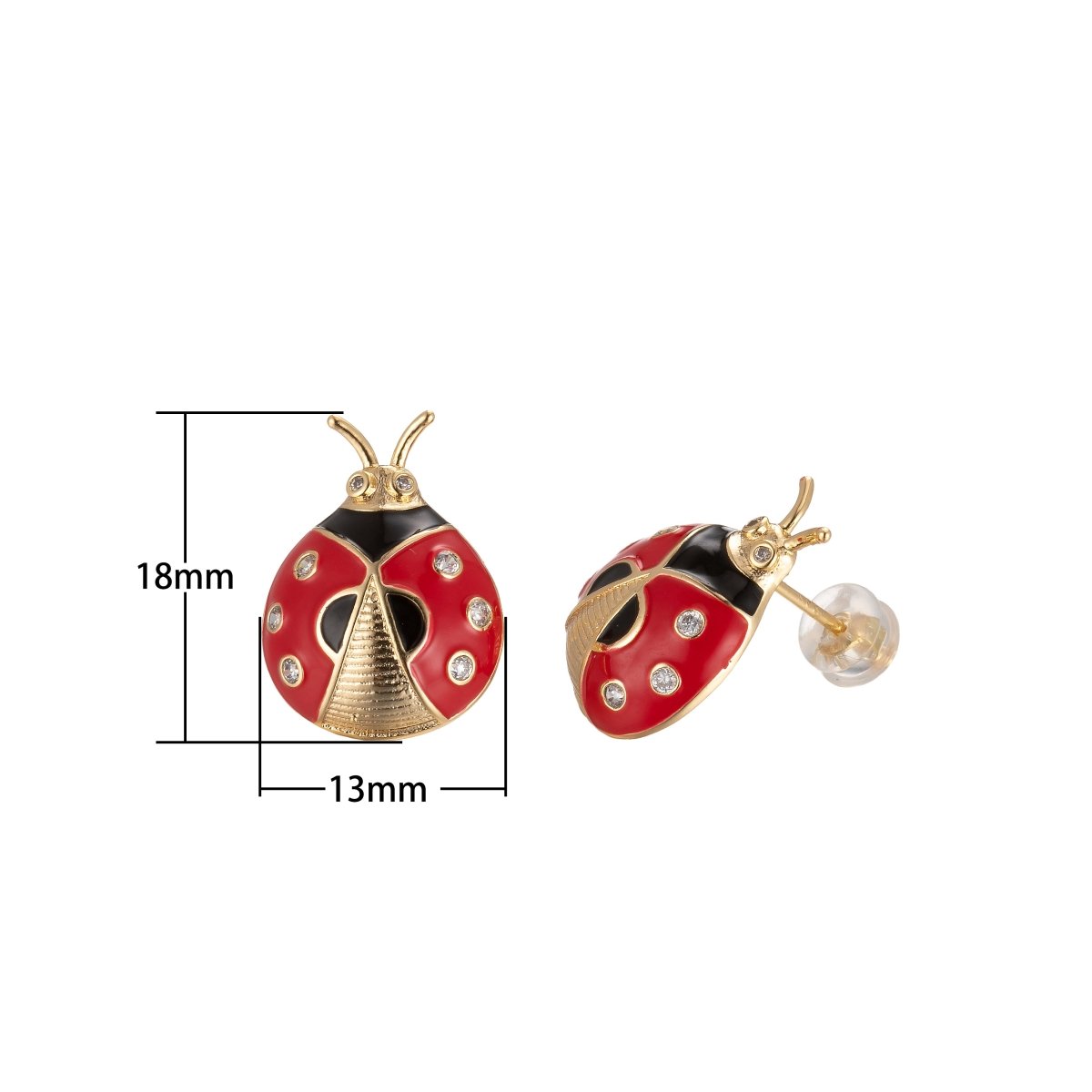 Tiny Cute Ladybug Stud Earrings CZ Mini Animal Bug Nature Casual Daily Wear Earring Jewelry P-153