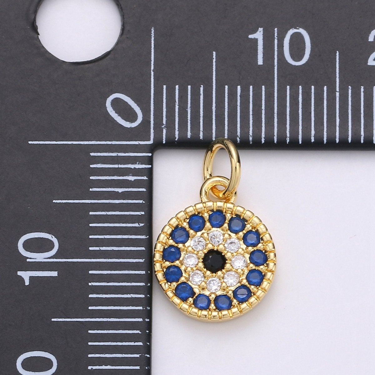 Tiny CZ Blue Micro Pave Coin Charm, Round Disc Pave Charm, Gold Filled Micro Pave Dangle Charms for Necklace Bracelet Earring Supply E580