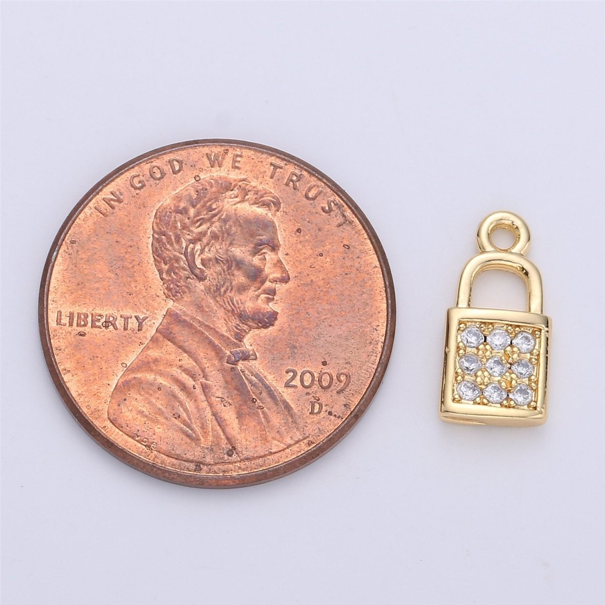14K Gold Filled Mini Micro Paved CZ Padlock Charm | C686