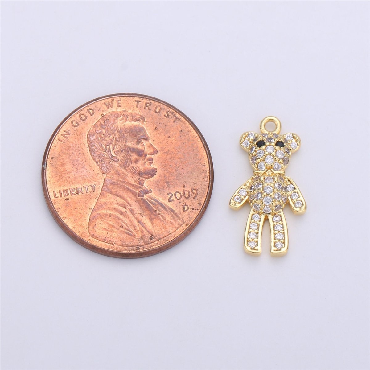 14K Gold Filled Micro Paved CZ Teddy Bar Charm | C676