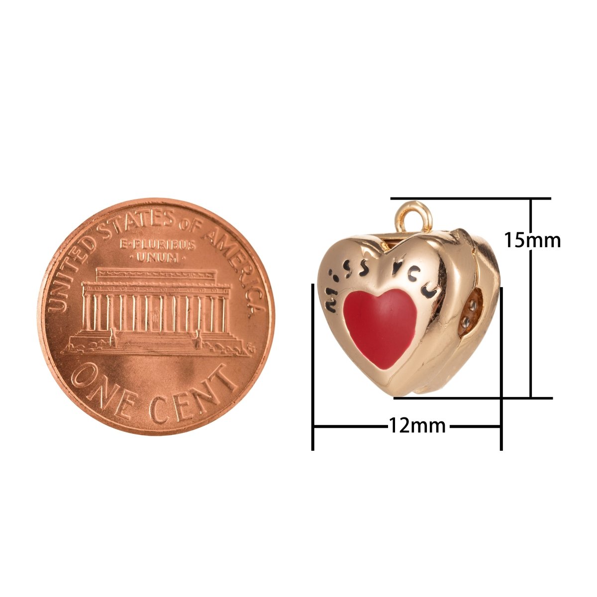 Tiny Missing Couple Heart Beads CZ Mini Valentine Miss You Writings Heart Jewelry Making Beads B-346
