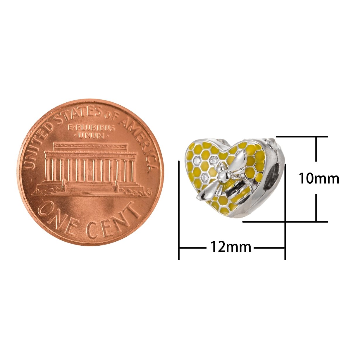 Tiny Silver Heart Beads with Yellow Dots CZ Mini Loving Heart Jewelry Making Beads Supply B-199