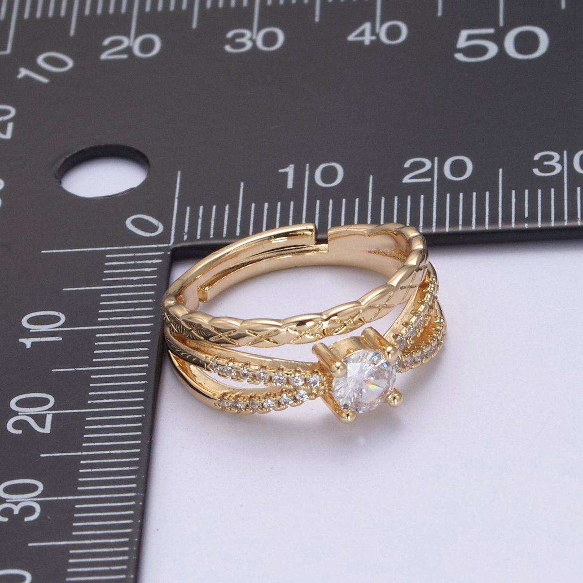 Triple Band Ring with Cubic Zirconia Stone Adjustable Jewelry U-307