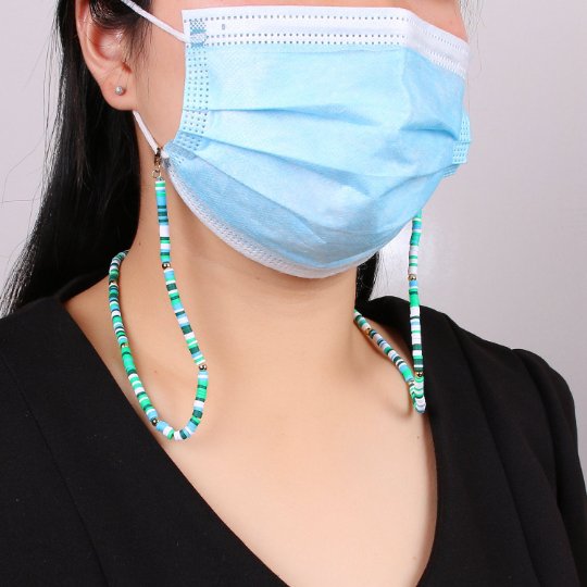 Turquoise Face Mask Chain, Blue White Ocean Inspired Face Mask Holder Beaded Chain Necklace Turquoise Face Mask Holder Chain, FMHC-24.0-16