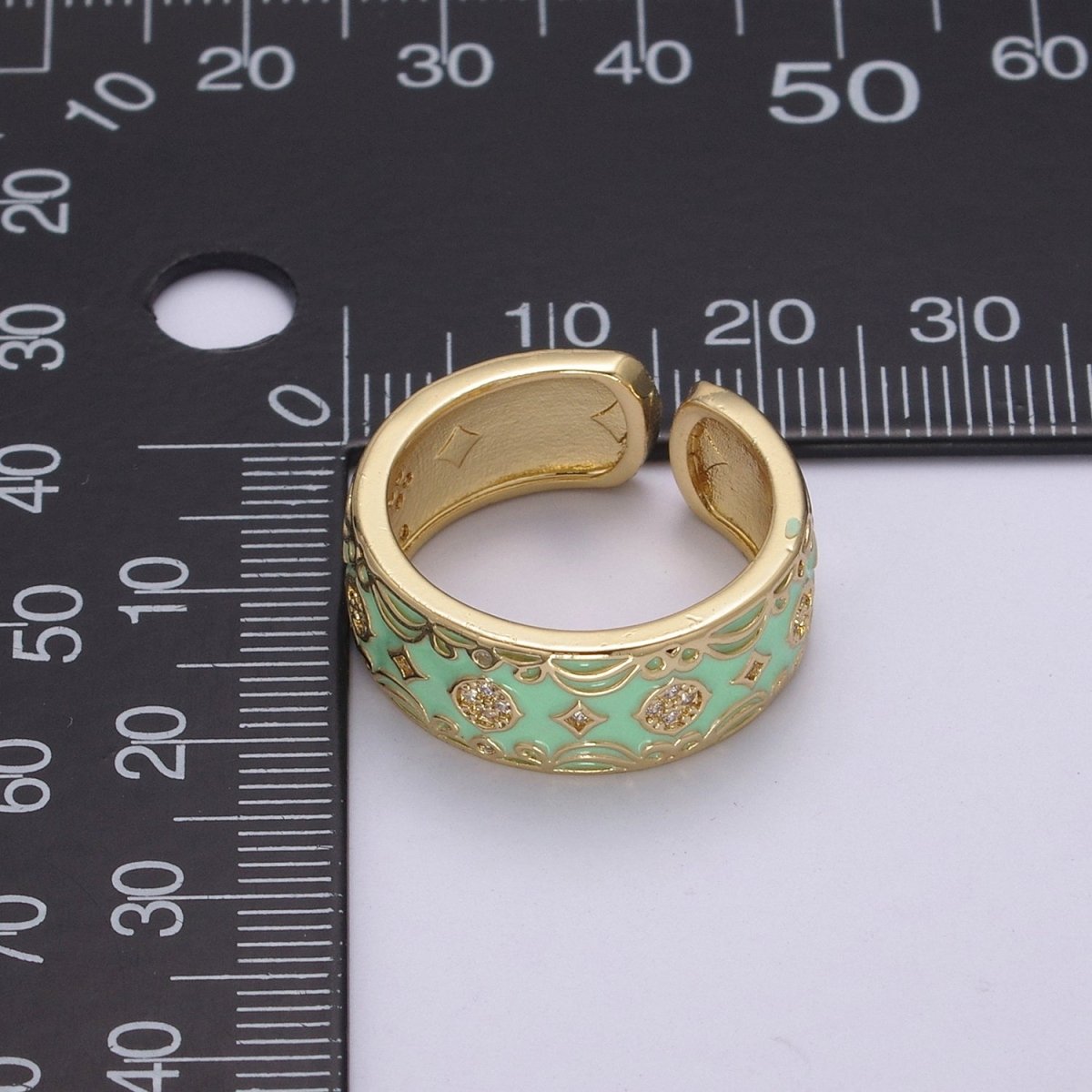 Vintage Enamel Victorian Ring in Black White Green Pink U-186~ U-187