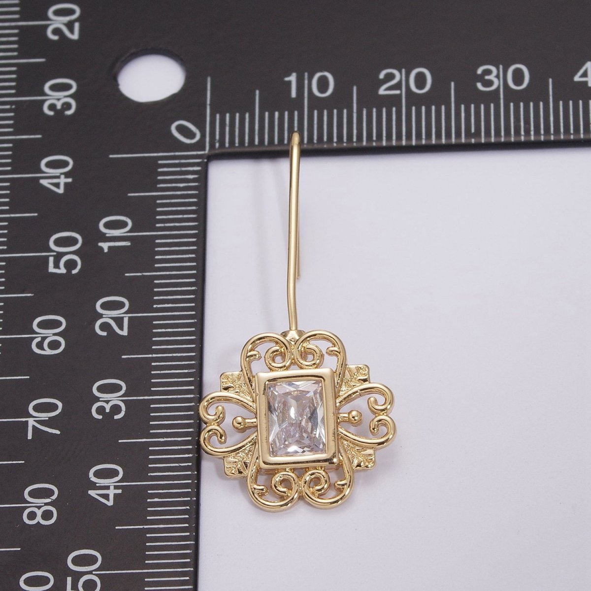 Vintage Gold Earring, Cz Square Drop Earrings, Everyday Earrings, Textured 18k Gold Filled T-219