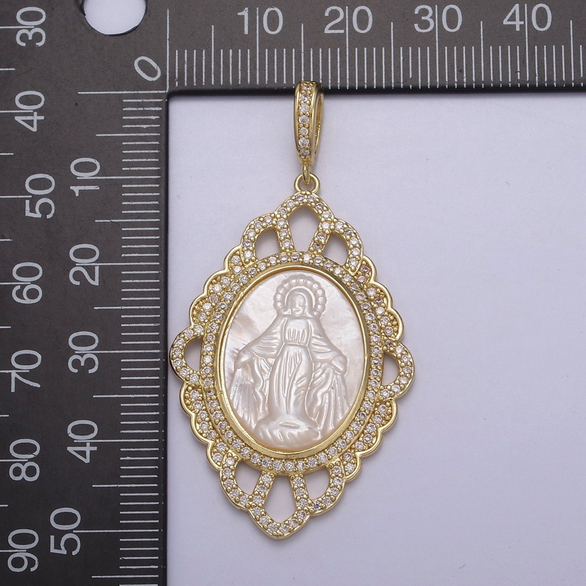 Vintage Pearl Medallion Virgin Mary / Miraculous Lady Guadalupe Pendant for Statement Jewelry Necklace Supply N-565 N-566