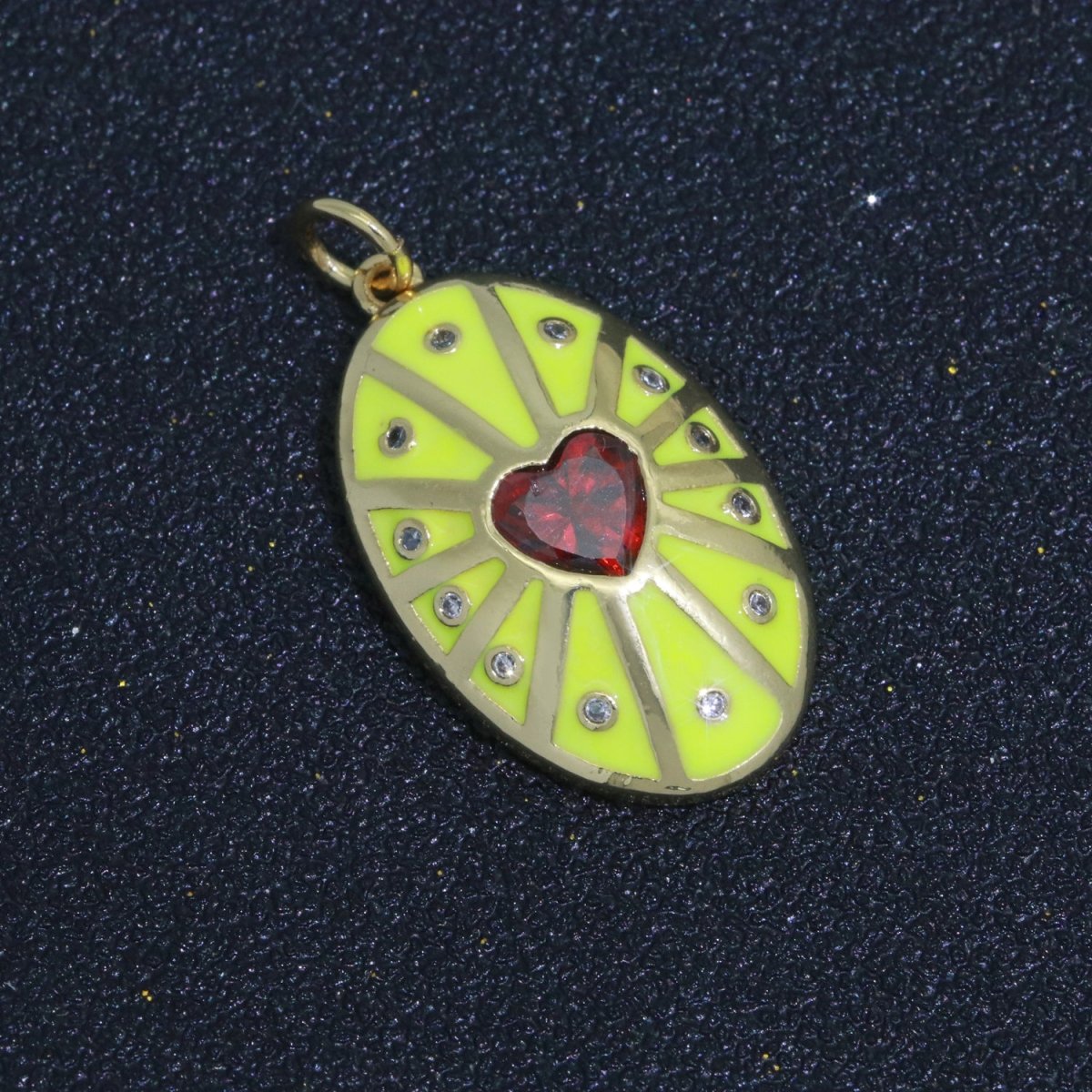 Vintage Shield Pendant 14k Gold Filled Heart Cz Stone Enamel Medallion Charm for Jewelry Making Supply M-701