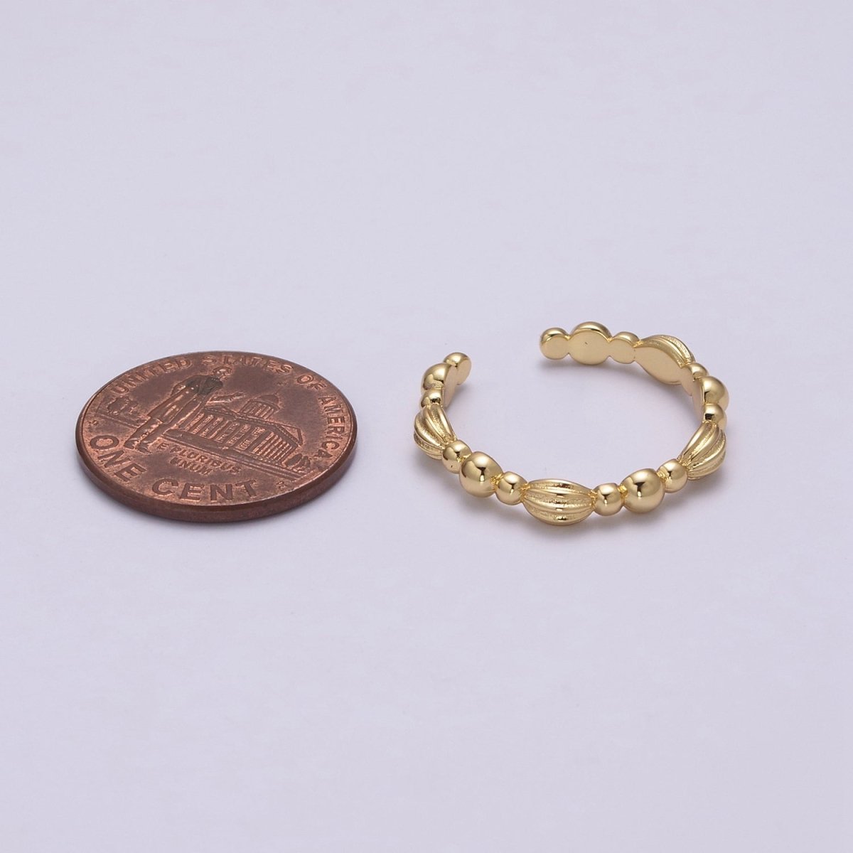 Vintage Style Ring Ball Beaded Cuff Ring Open Adjustable Gold Ring U-159