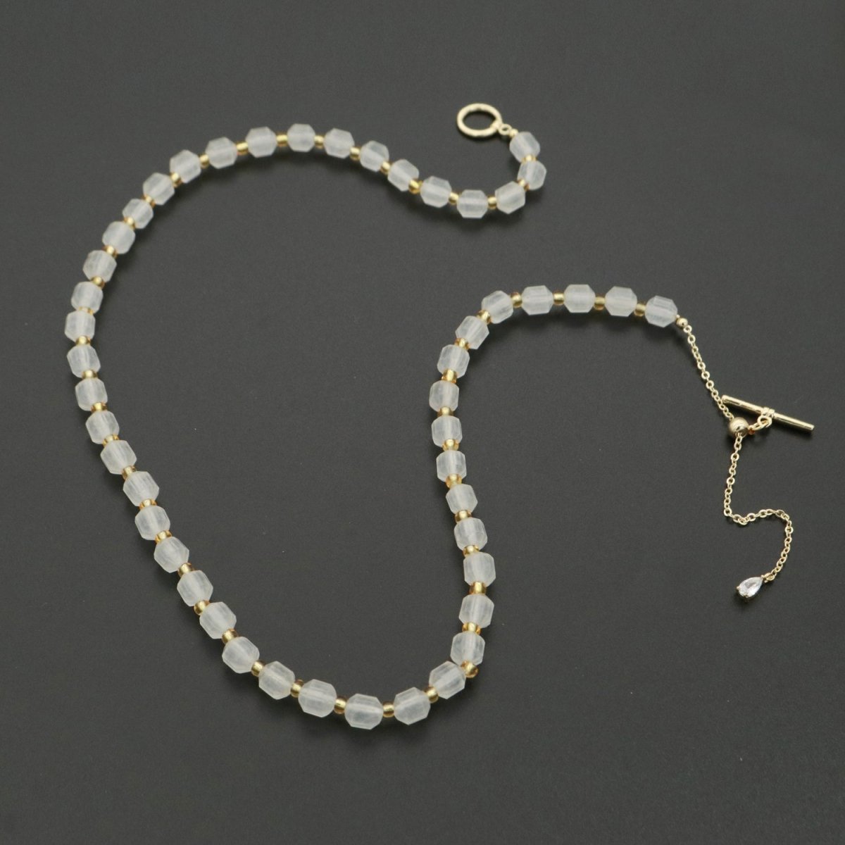 OS White Agate Bead Necklace 5.6mm Beads Mini Agate Bead Necklace 16.5" necklace with Toggle Clasp | WA-247 Clearance Pricing