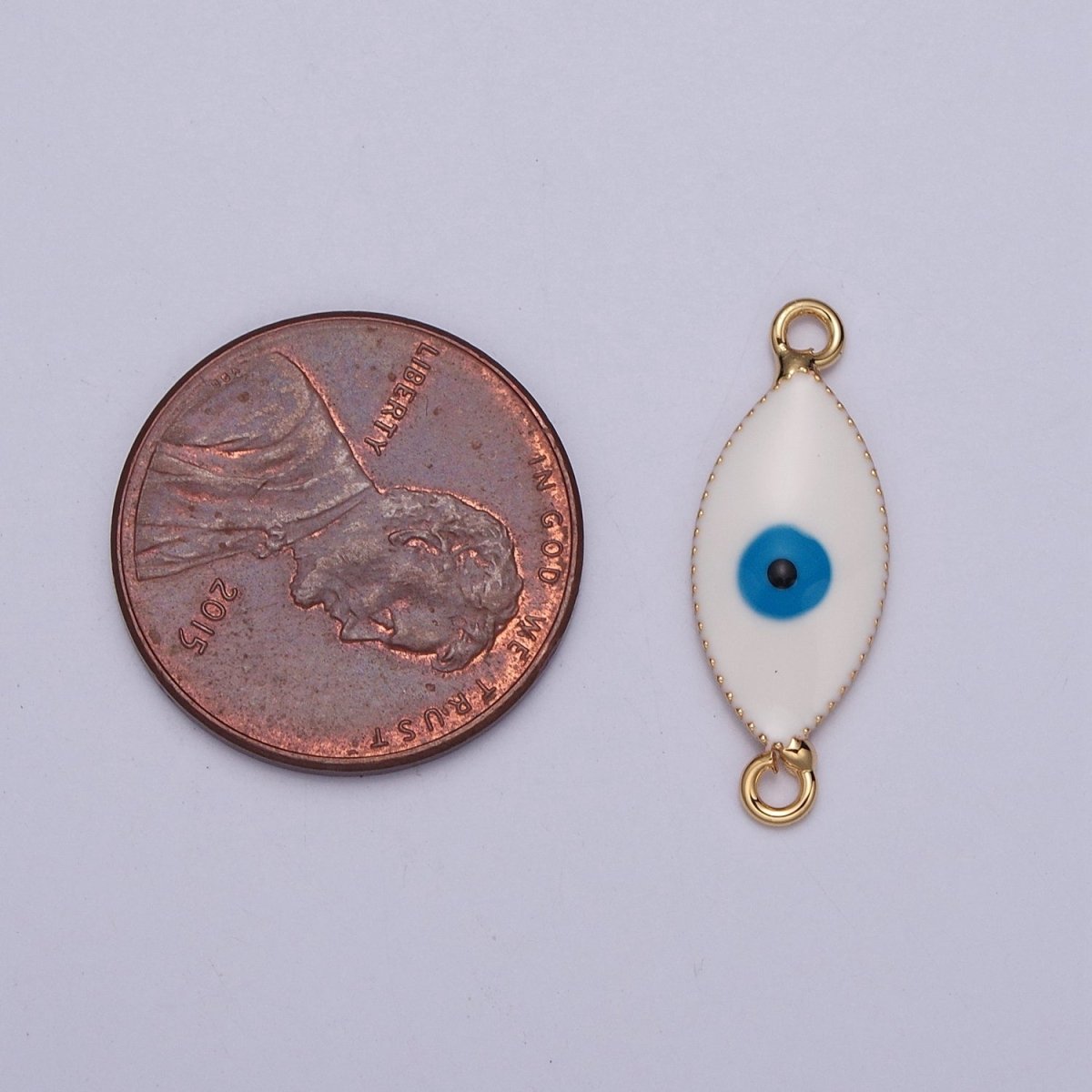 White Enamel Evil Eye Connector, Eye of Ra Protection Charm Connector For Jewelry Making, G-921