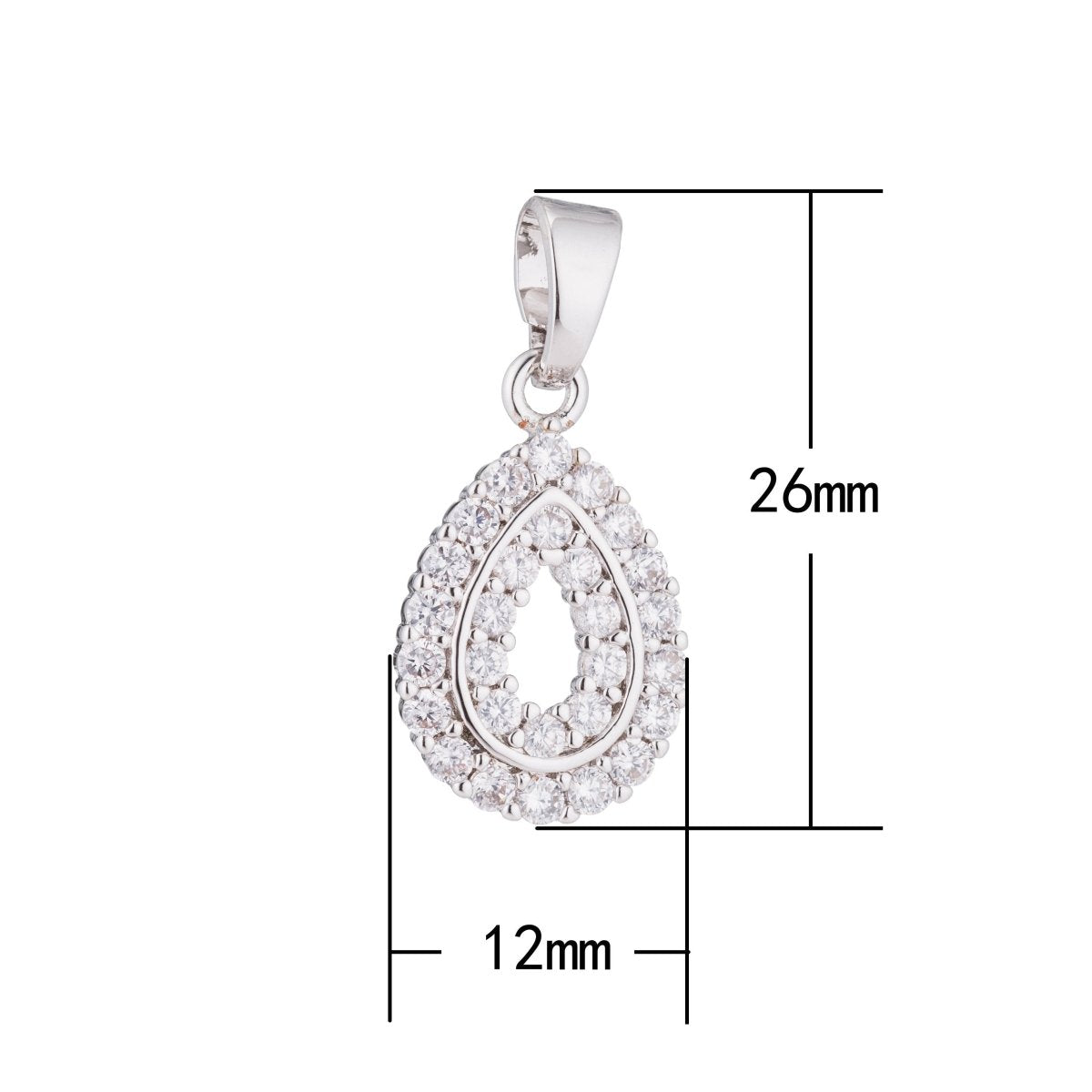 White Gold Fill Silver Tear Drop Pear Shape Dangle Style DIY Cubic Zirconia Necklace Pendant Charm Bead Bails Findings for Jewelry Making H-006